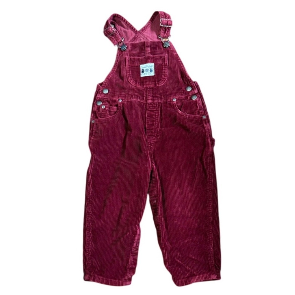 Vintage Lands End Roveralls Burgundy Corduroy Overalls Kids 3T Red Wine Bibs